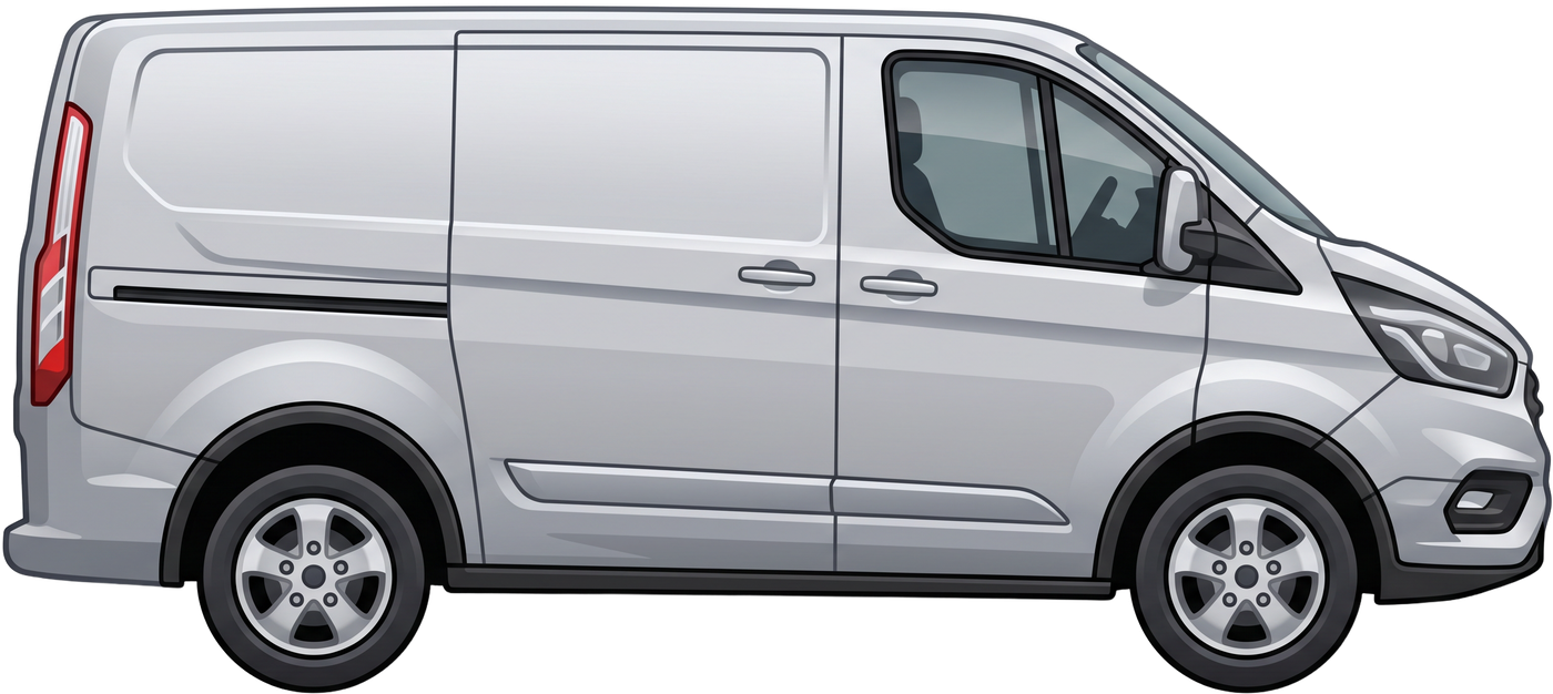 The Purbeck Pets delivery van, a silver Ford Transit Custom